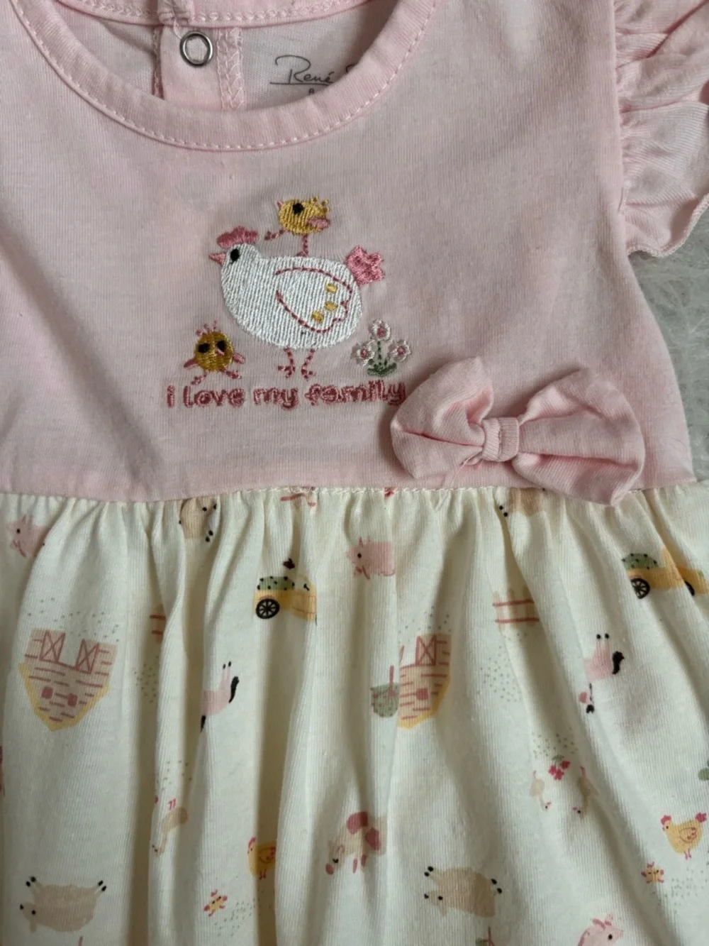 Rene Rofe Baby Girl Pink and Cream Farm Animal Printed Skirted Bodysuit